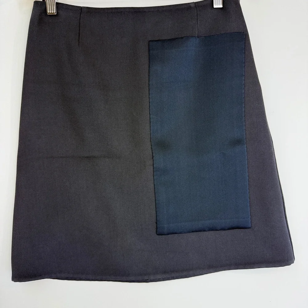 Prada Mini Skirt Womens IT 40 Black Cotton Wool Silk Patch A-Line Italy - Picture 4 of 16